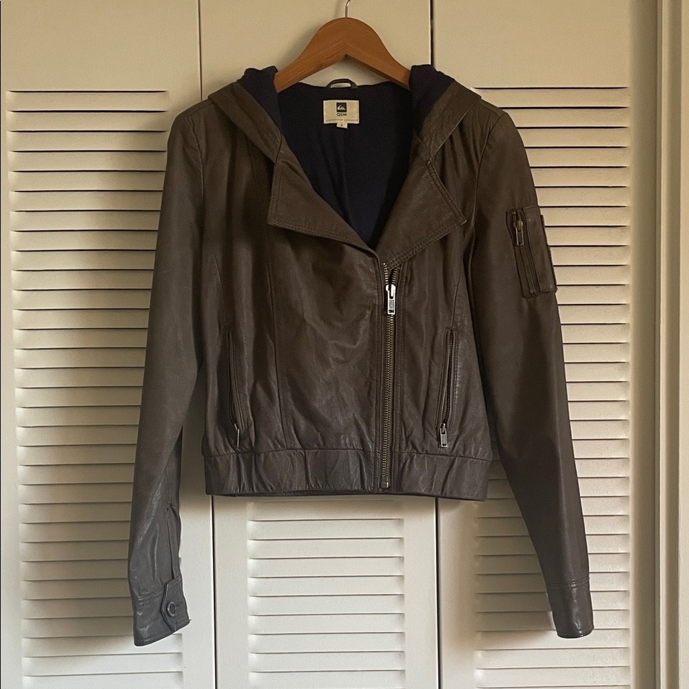 Quiksilver - Espresso Brown - Hooded 100% Leather Jacket with warm cotton lining